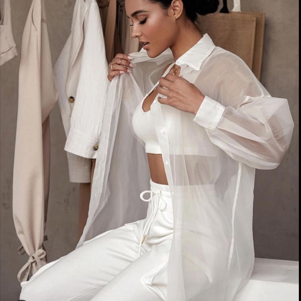 JLUX WHITE BLAKE SHEER BUTTON UP- Small